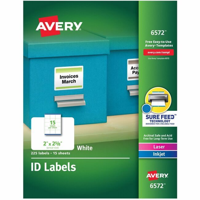 Avery Products Corporation Label Id 2X2 225 Pack White AVE6572