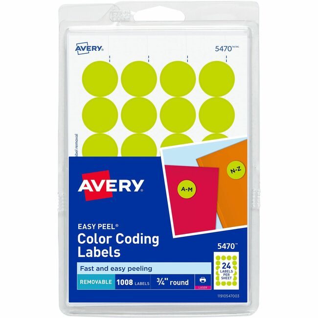 Avery Products Corporation Label Round 3/4"DIA Neon Yw AVE05470