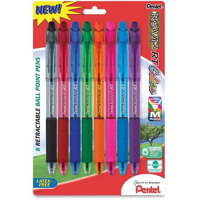 Pentel of America Pen Rsvp Rt Bp Medium Assorted 8 Pack PENBK93CRBP8M