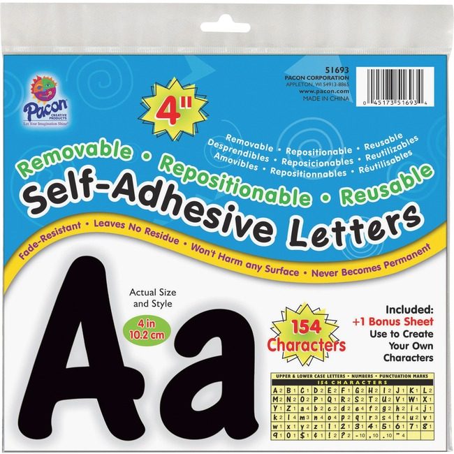 Pacon Corporation Letters Self Stick Black 154 PAC51693