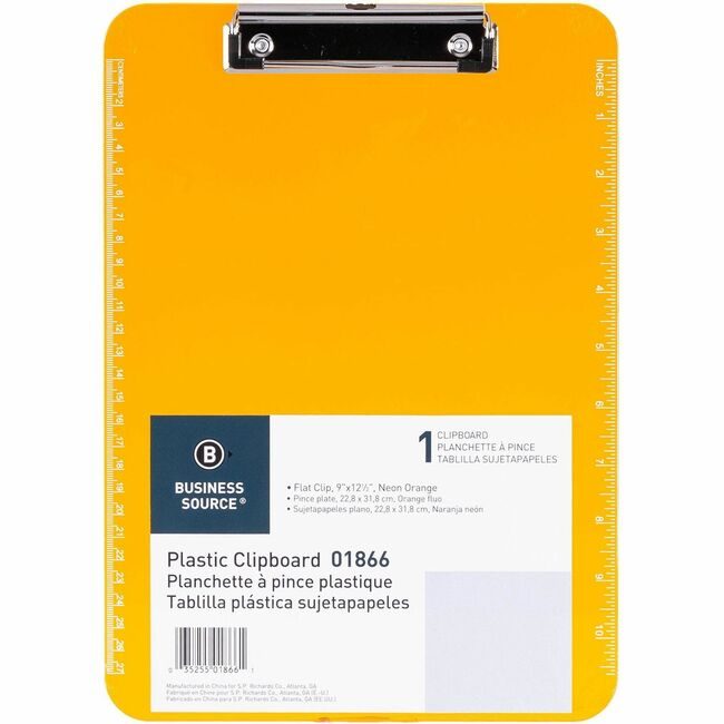 Business Source Clipboard Plastic Neon Orng BSN01866
