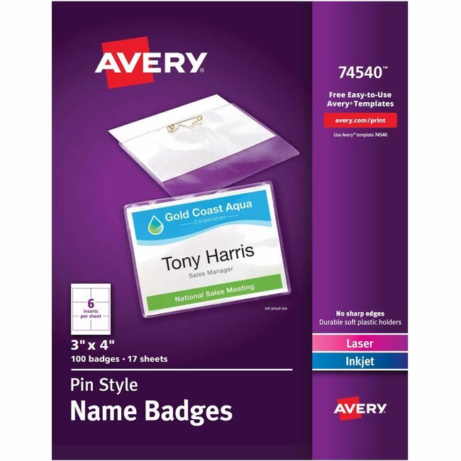Avery Products Corporation Holder Badge Pin 3"X4" 100 AVE74540
