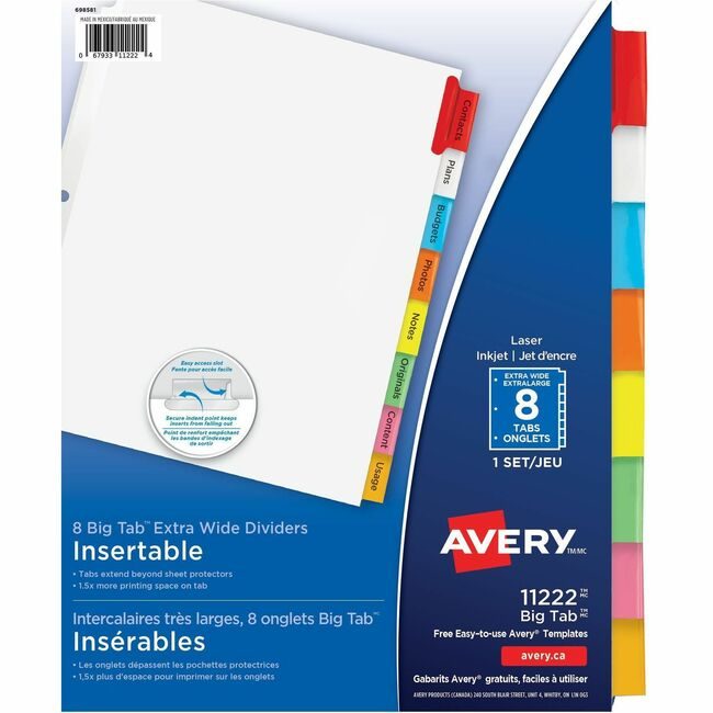 Avery Products Corporation Dividers Insert 8-TAB Multi AVE11222