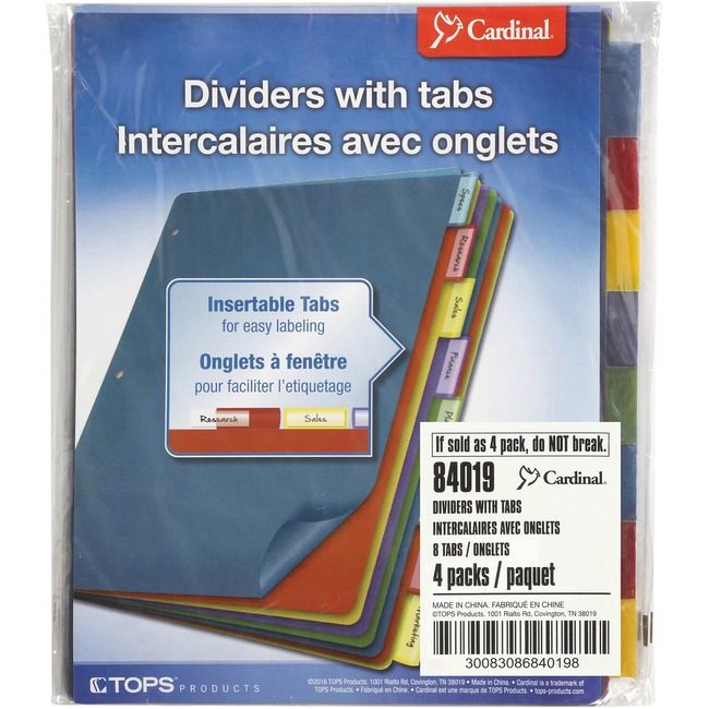 TOPS Products / Cardinal Brands Divider Index Poly 8TB Assorted CRD84019