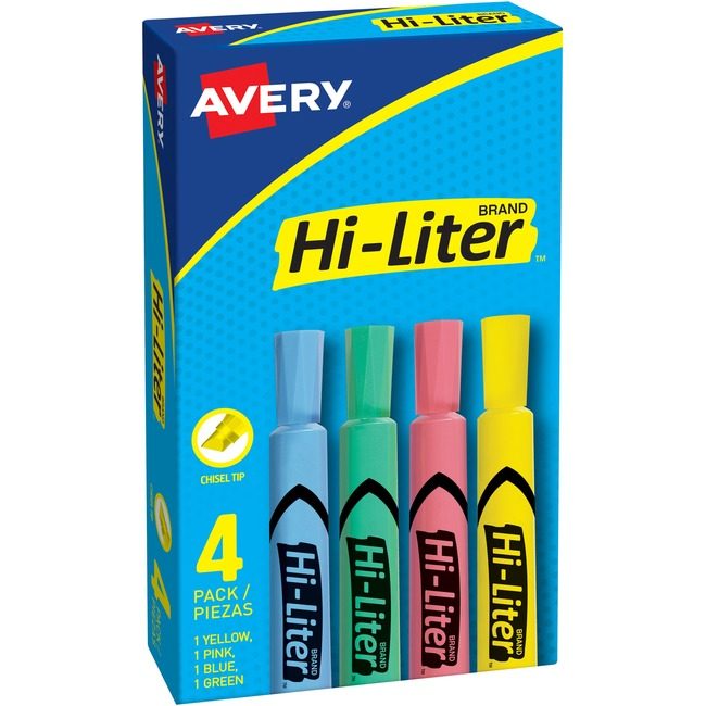 Avery Products Corporation Highlighter Desk Assorted 4 Pack AVE17-752