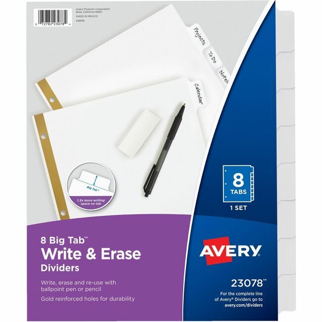 Avery Products Corporation Dividers Write-On Ersbl 8TB AVE23-078
