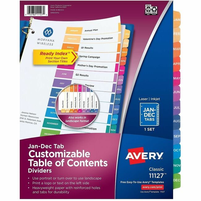 Avery Products Corporation Dividers Indx Ready Jan-Dec AVE11127