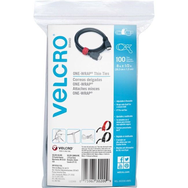 VELCRO Brand Velcro Companies Brand Tie Reusable Thin 100 Count VEK30200
