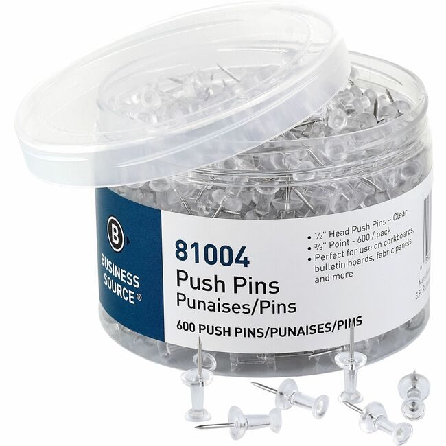 Business Source Pin Push Clear 600/BX BSN81004