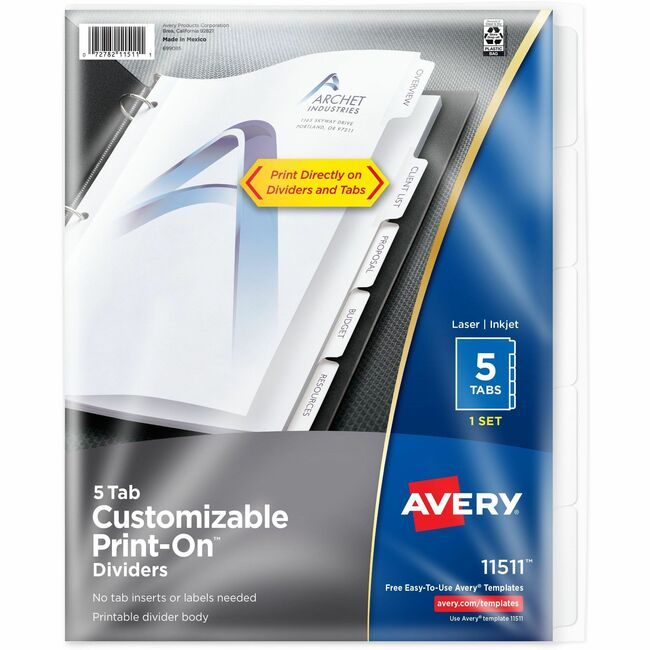 Avery Products Corporation Dividers 5TAB Customizable AVE11511