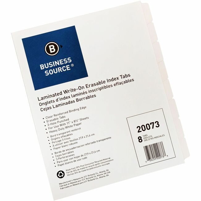 Business Source Dividers Write-On 8TAB We BSN20073