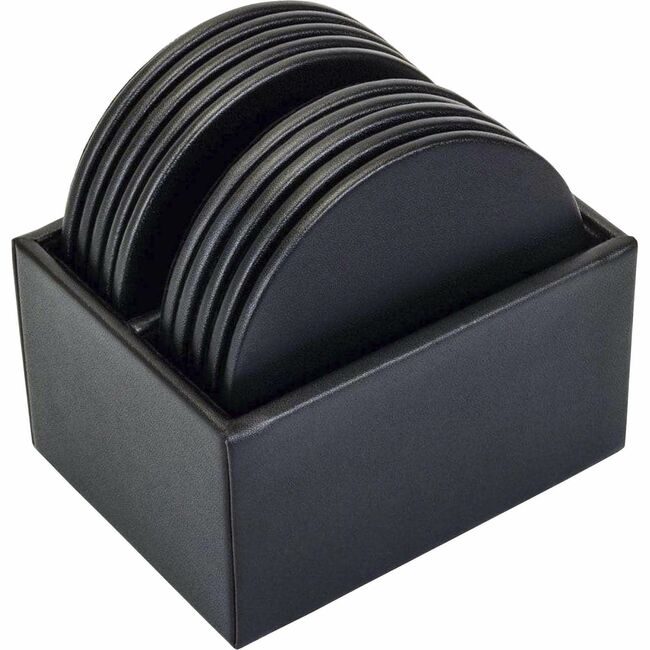 Dacasso Coaster Set Rnd Lthrette Black DACA1335