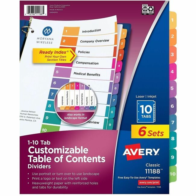 Avery Products Corporation Dividers Index Ready 1-10 AVE11188