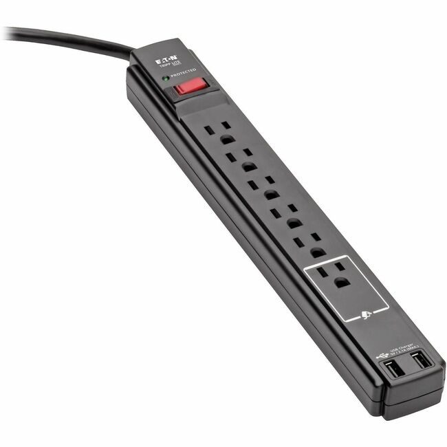 Tripp Lite by Eaton Surge 6 OUTLET 2 USB Black TRPTLP606USBB