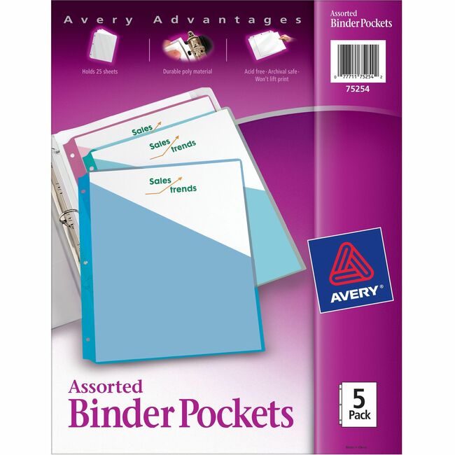 Avery Products Corporation Pocket Binder Poly Assorted 5 Pack AVE75254