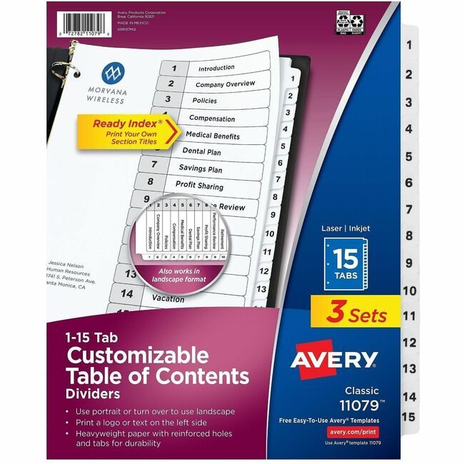 Avery Products Corporation Divider Index 15TAB AVE11079