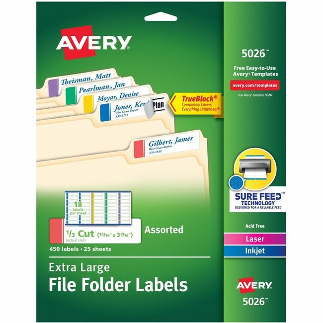Avery Products Corporation Label Fldr Xlrg Lsr/Ink Assorted AVE5026