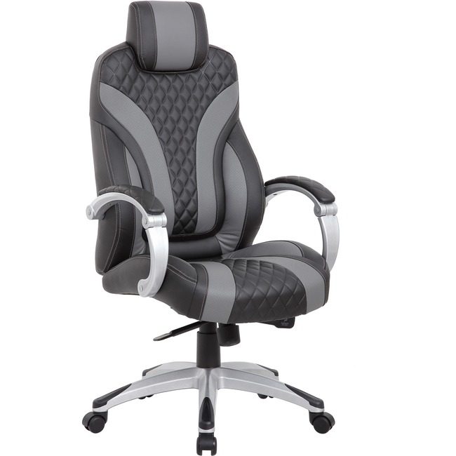 Boss Office Products Chair Executive Vinyl Black Gr BOPB8871BKGY