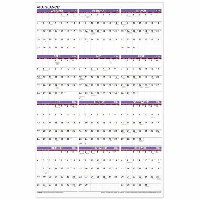 ACCO Brands AT-A-GLANCE Planner Wall Paper Year 24X36 AAGPM12-28