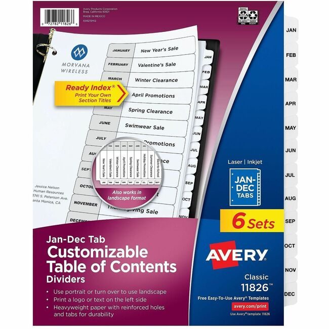 Avery Products Corporation Divider Ri Months B&W 6 Pack AVE11826