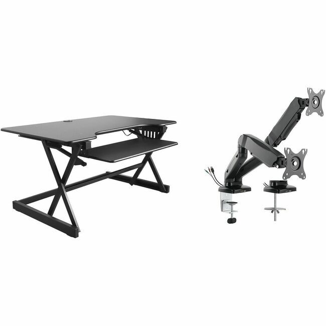 Rocelco Riser Desk 2ARMBNDL 40"W Black RCLRDADRB40MA2