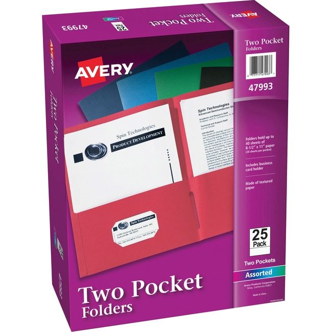 Avery Products Corporation Folder 2-POCKET Letter Assorted AVE47993