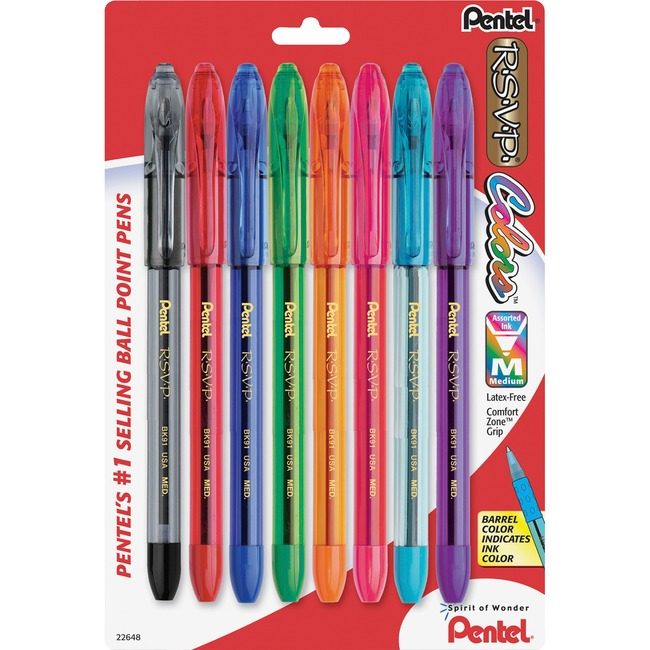 Pentel of America Pen Rsvp Bp Colors Medium 8 Pack PENBK91CRBP8M