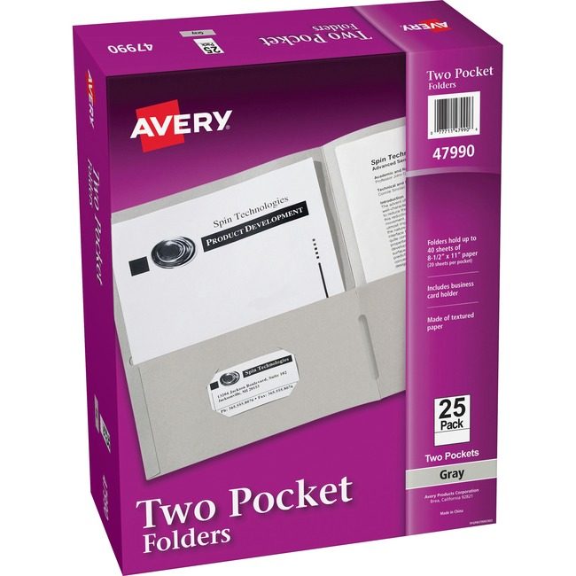 Avery Products Corporation Folder 2-POCKET Letter Gray AVE47990