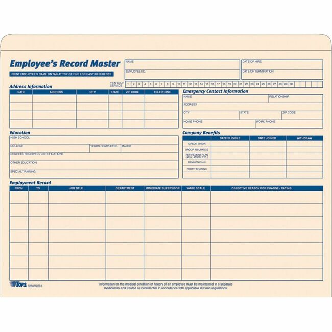 TOPS Products Folder Employee Master 1.5" TOP32801