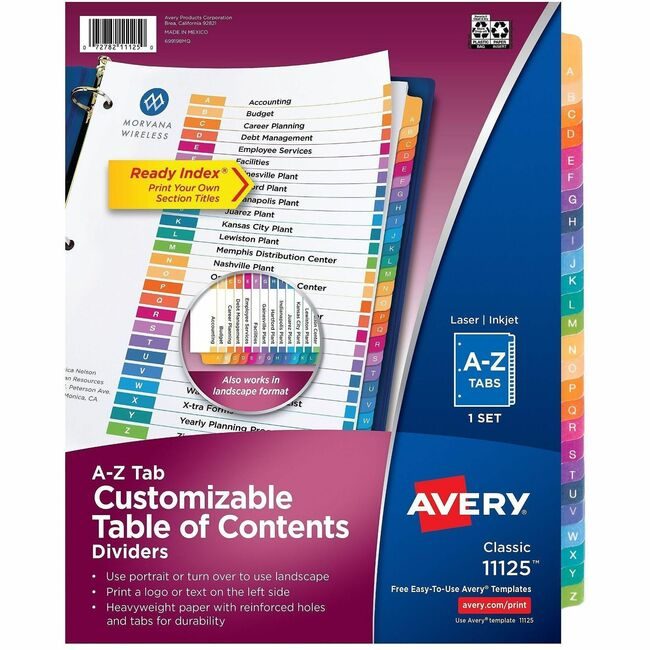 Avery Products Corporation Dividers Index Ready A-Z AVE11125