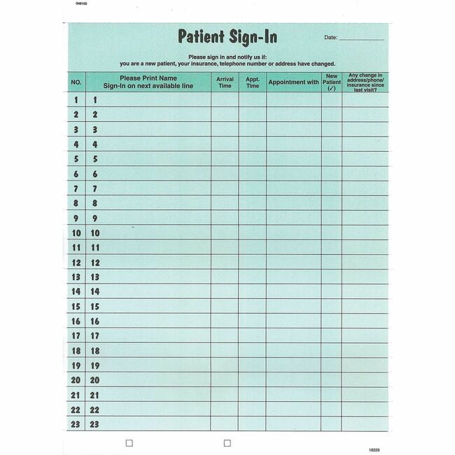 Tabbies Form Sign-In Patient Green TAB14532