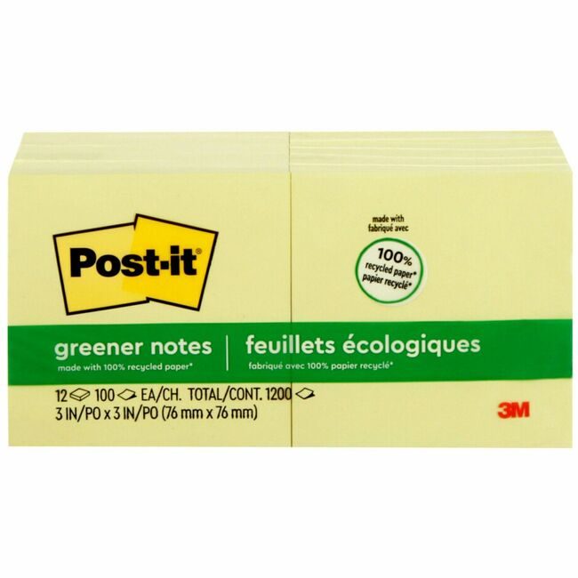 3M Company Note Post-It Rcyc 3X3 12 Pack MMM654RP-YW