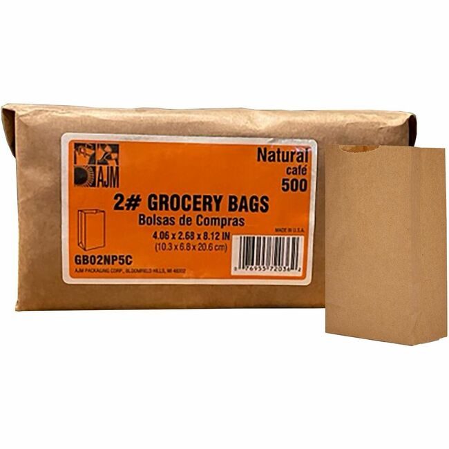 AJM Packaging Corporation Bag Paper Brown 2# 500 Count AJMGB02NP5CES