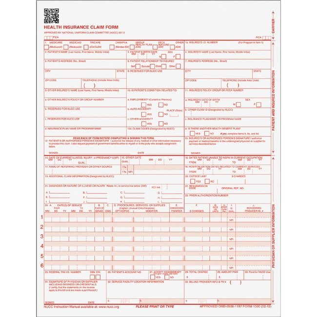 TOPS Products Form CMS1500 1PT Lasr 250 Count TOP50135RV
