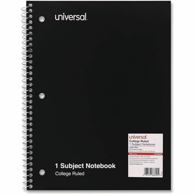 Universal Office Products Notebook 1SUB Letter 100 Black UNV66600
