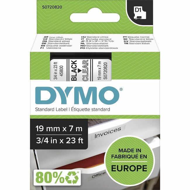 Newell Brands DYMO Cartridge Tape 3/4" Black/Clea DYMS0720820
