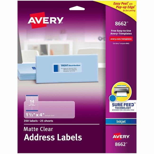 Avery Products Corporation Label Ezpeel Inkjt 1.5X4 Clear AVE8662