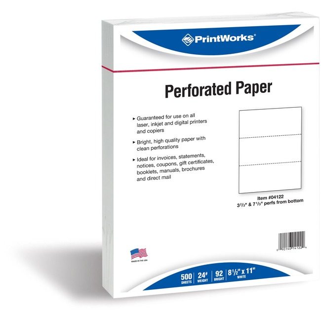Paris Corporation PrintWorks Professional Paper 2 PERFS 24LB White PRB04122