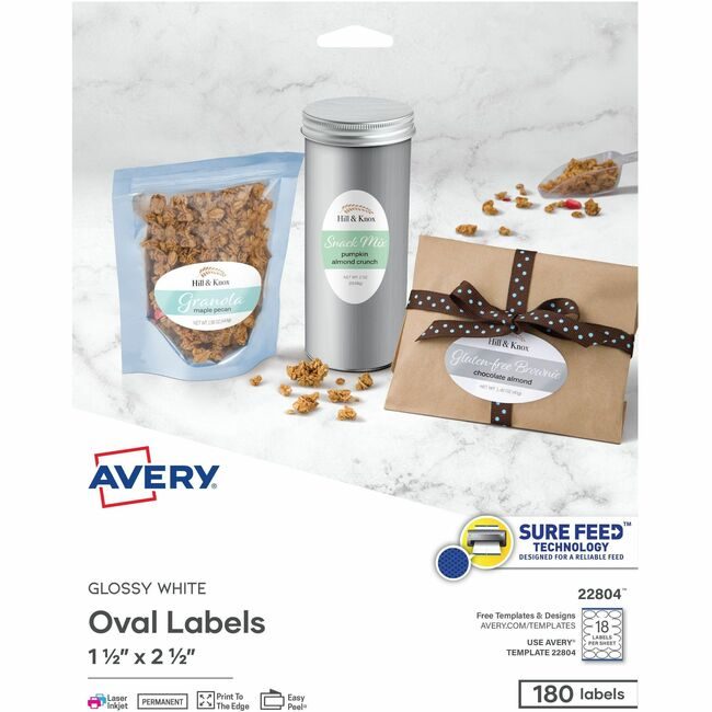 Avery Products Corporation Label Oval Glossy White 180 AVE22804