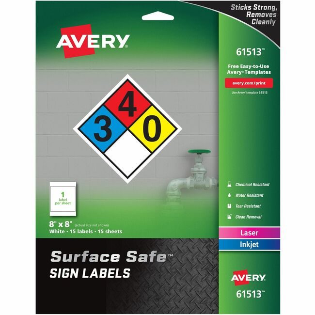 Avery Products Corporation Label Sign Rem 8X8 White 15 Pack AVE61513