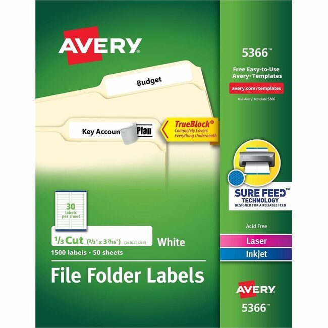 Avery Products Corporation Label Fldr Perm Lsr/Inkj We AVE5366