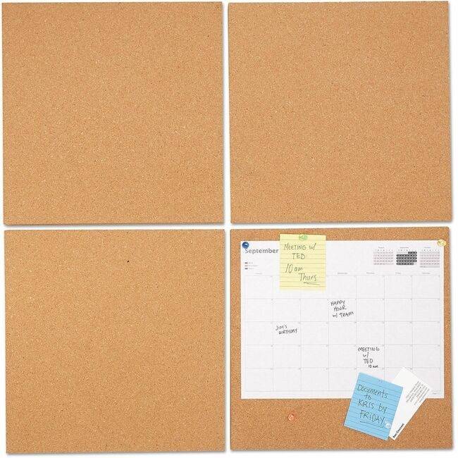 Universal Office Products Board Cork Tile 4/PK Br UNV43404