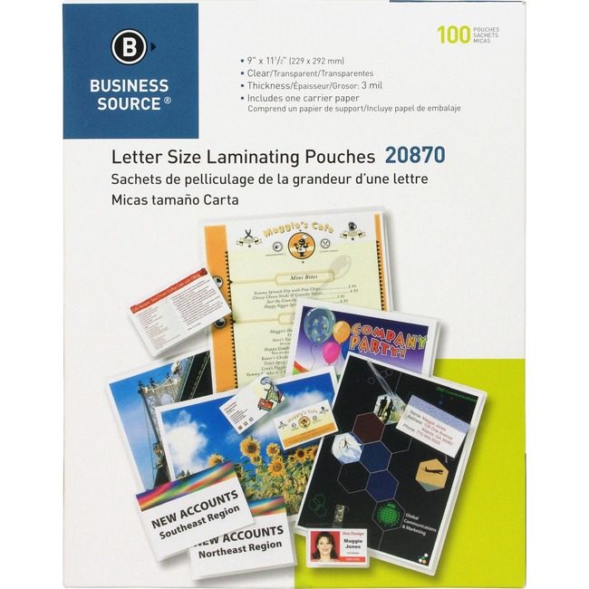 Business Source Pouch Laminate Letter 3MIL BSN20870