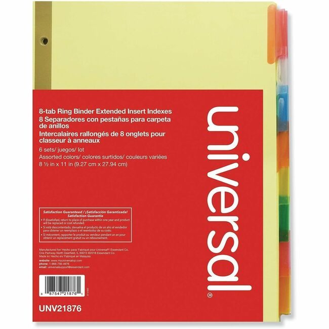 Universal Office Products Index Ext 8TAB 6 Pack Color UNV21876