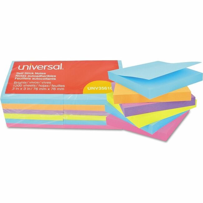 Universal Office Products Pad 3X3 Flat 12-PACK Assorted UNV35610
