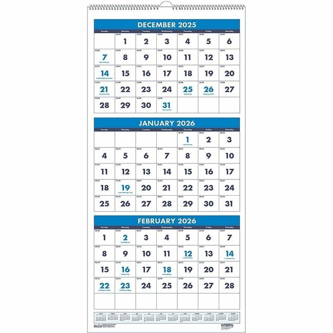 House of Doolittle Calendar Wall 3-MONTH 8X17 HOD3646