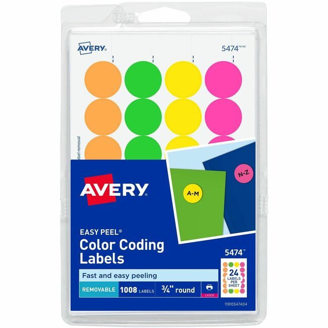 Avery Products Corporation Label Round 3/4"DIA Neonast AVE05474