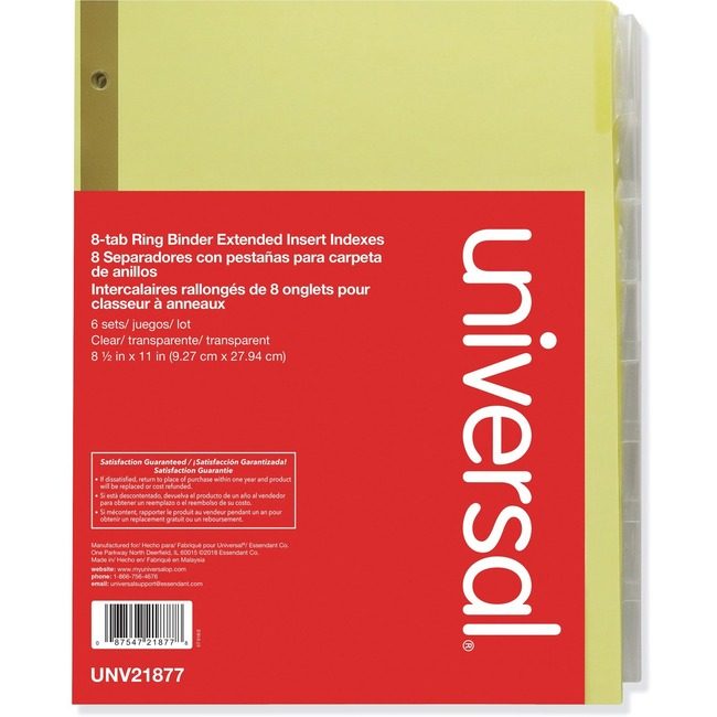 Universal Office Products Index Ext 8TAB 6 Pack Clear UNV21877