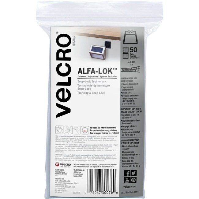 VELCRO Brand Velcro Companies Brand Fastener ALFA-LOK 1"SQ 50ST VEK30076