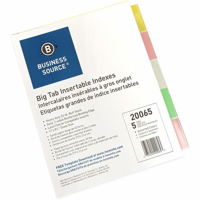 Business Source Dividers Insert 5-TAB Multi BSN20065